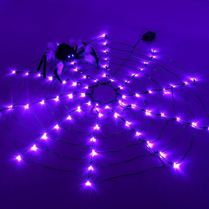 Purple Spider Web Light LED with Hairy Spider - JOIEDOMI