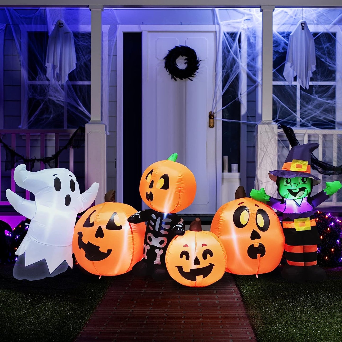 8ft Halloween Inflatable Horizontal Pumpkin and Halloween Characters