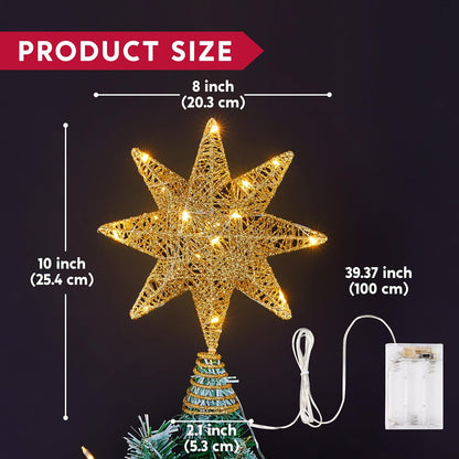 10inch LED Metal Glitter 8-Point Star Christmas Tree Topper