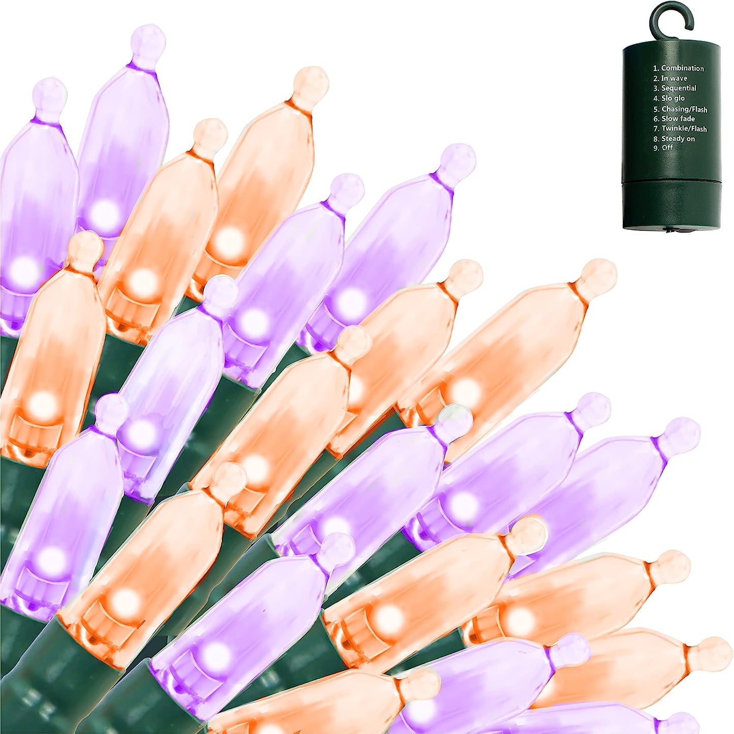 100 Orange & Purple LED Green Wire String Lights