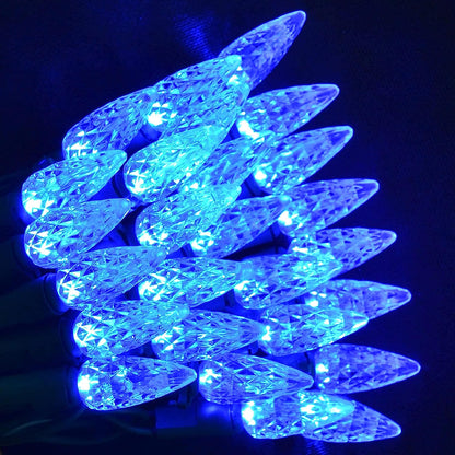 34.1 Ft 100 Counts of Blue C6 LED Green Wire Light Set