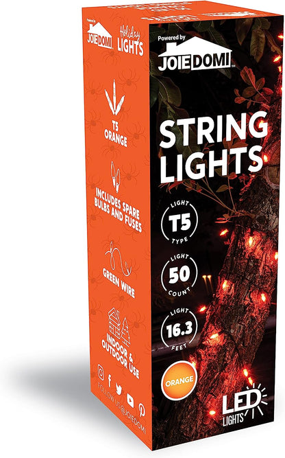 2x50 Orange LED Green Wire String Lights, Remote Control Battery Powered