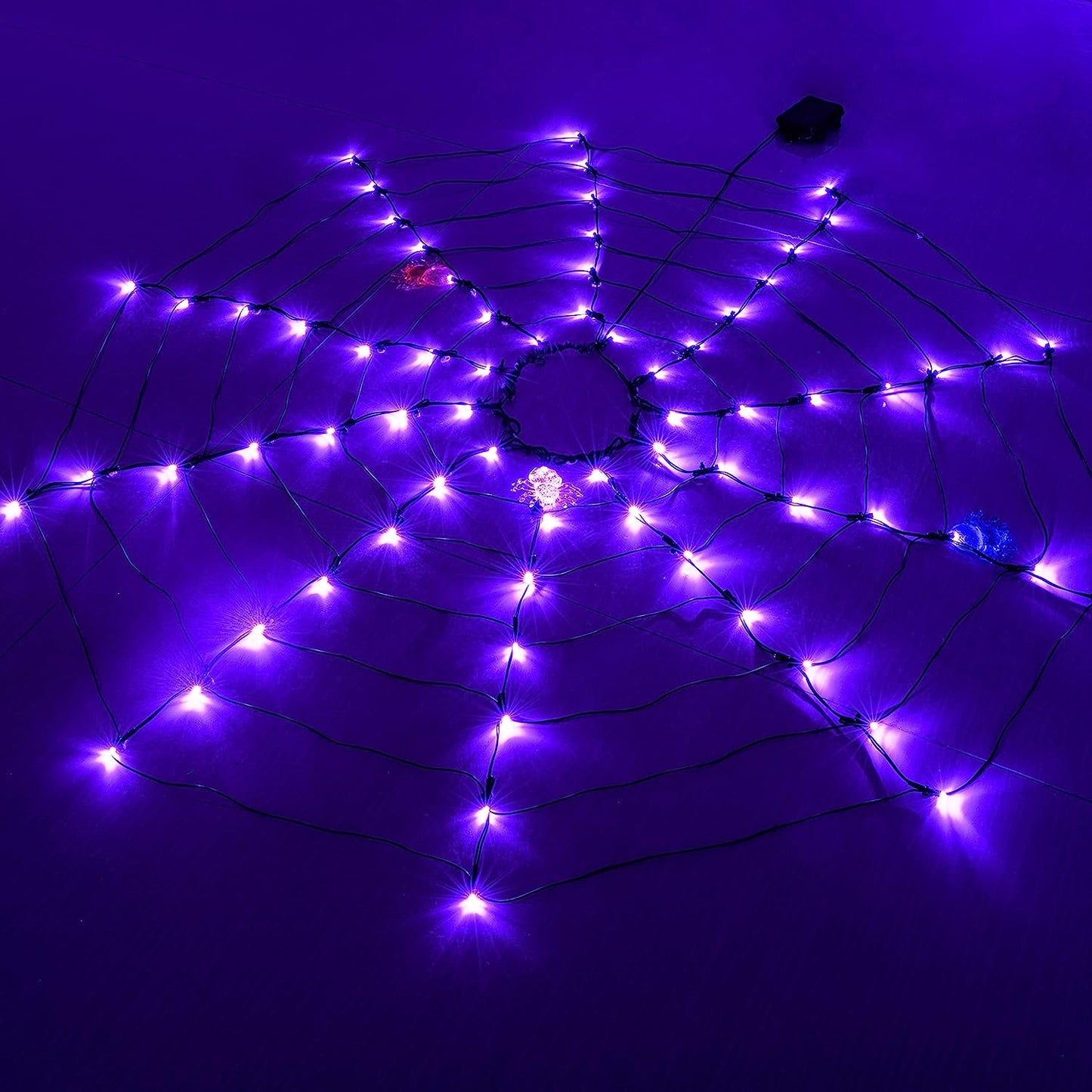 Spider Web Lights with 3  Lighted Spiders (Purple)