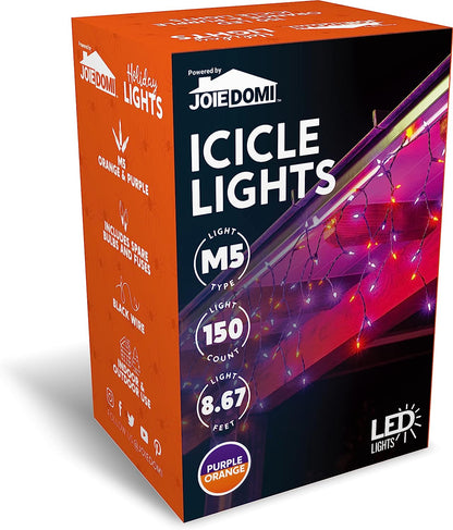 150 M5 LED Black Wire Icicle Lights (Orange & Purple)