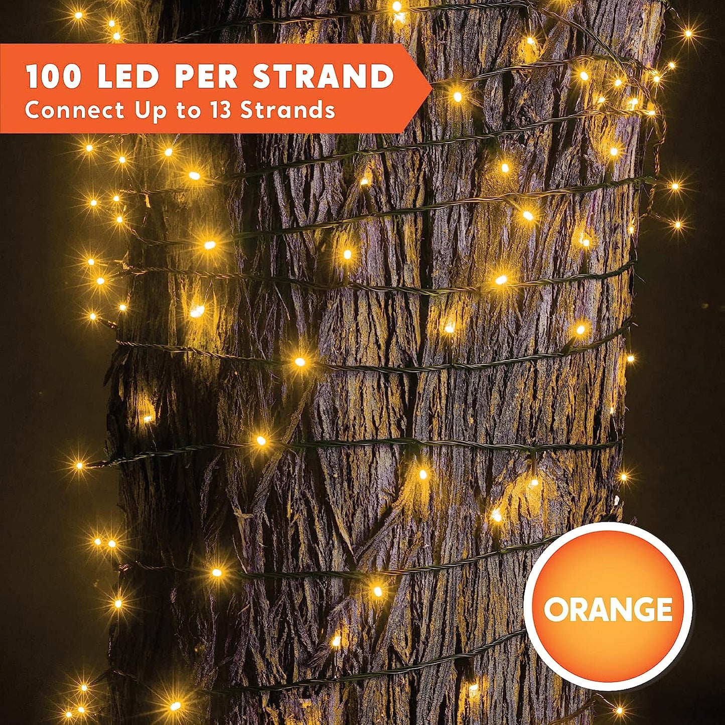 42.9ft Orange LED Mini String Lights with 8 Modes, 100 Count