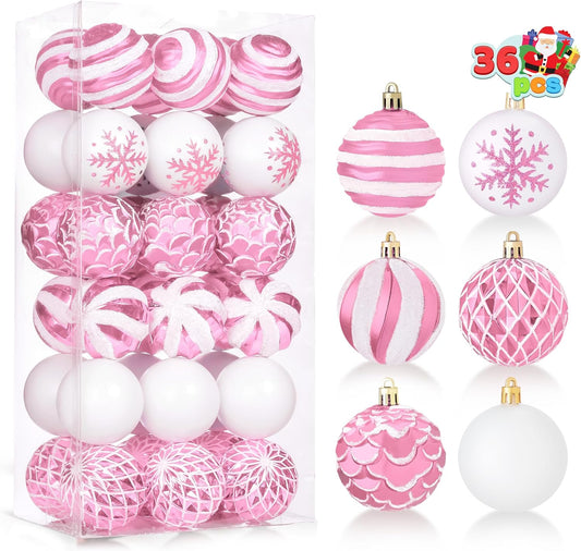 36 Pcs Pink and White Christmas Ball Ornaments Set