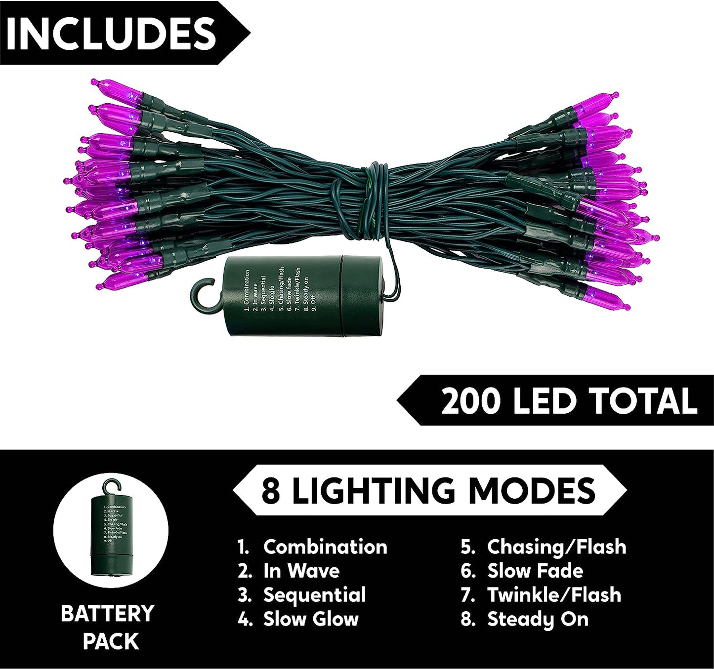 200-Count 67.3ft LED Purple Halloween String Lights with 8 Modes
