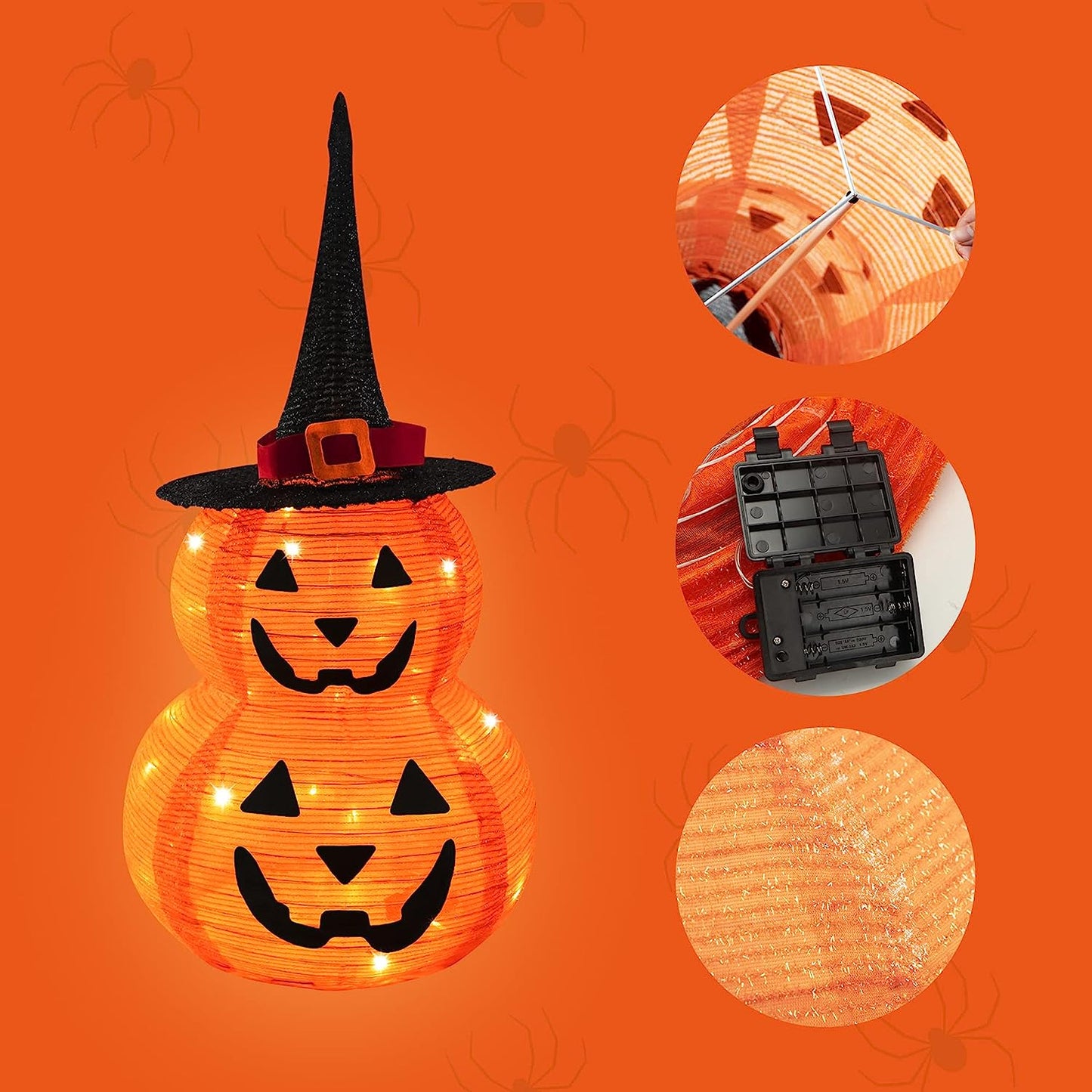 3 Ft Halloween Tinsel Collapsible Pumpkin Light Decorations