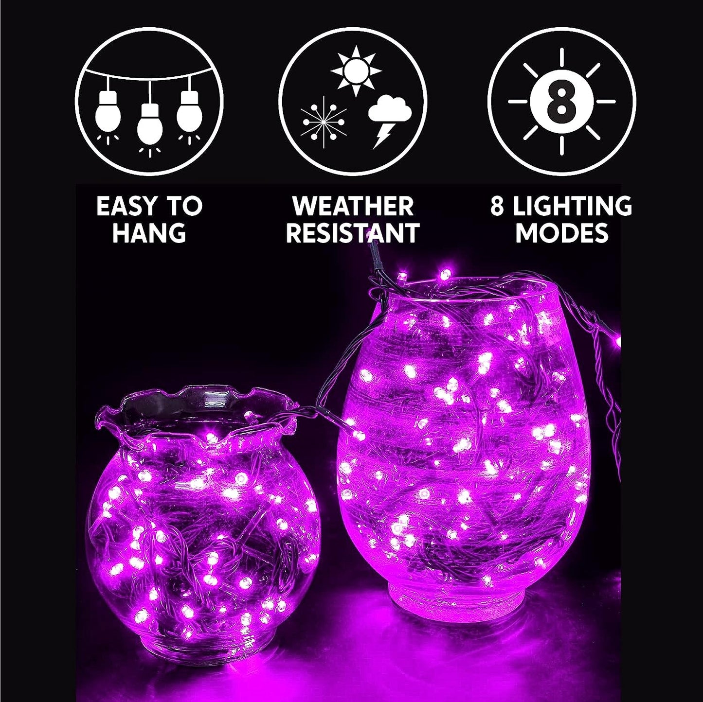 300-Count Purple LED Mini String Lights, 8 Modes
