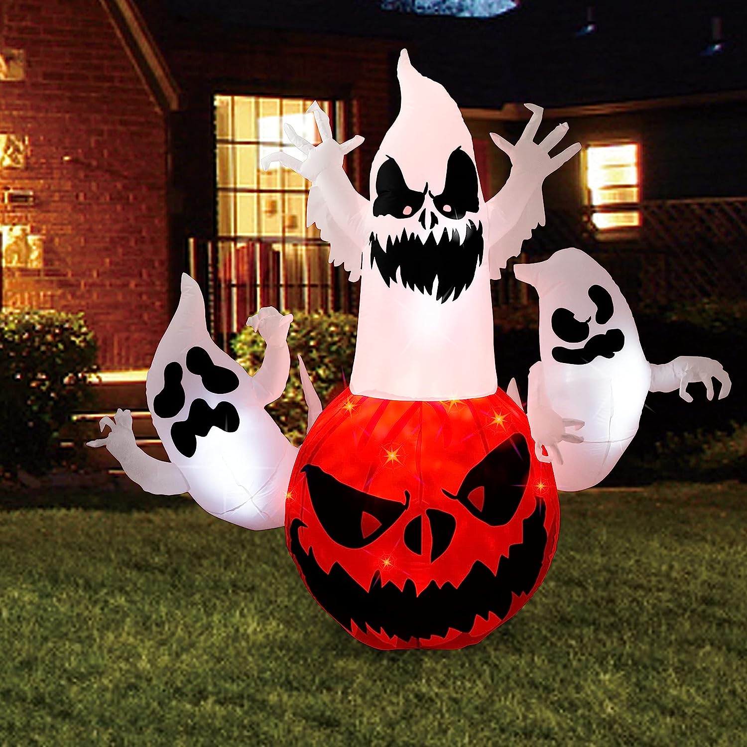 6FT Tall Halloween Inflatable Pumpkin with 3 Ghosts - JOIEDOMI – Joiedomi