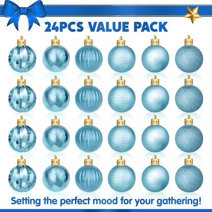 24 Pcs Baby Blue Christmas Balls Ornaments Set