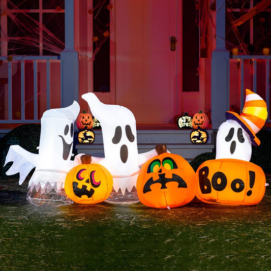 7ft Inflatable Horizontal Ghost with Pumpkins