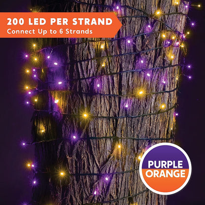 200-Count Orange & Purple LED Mini String Lights, 8 Modes