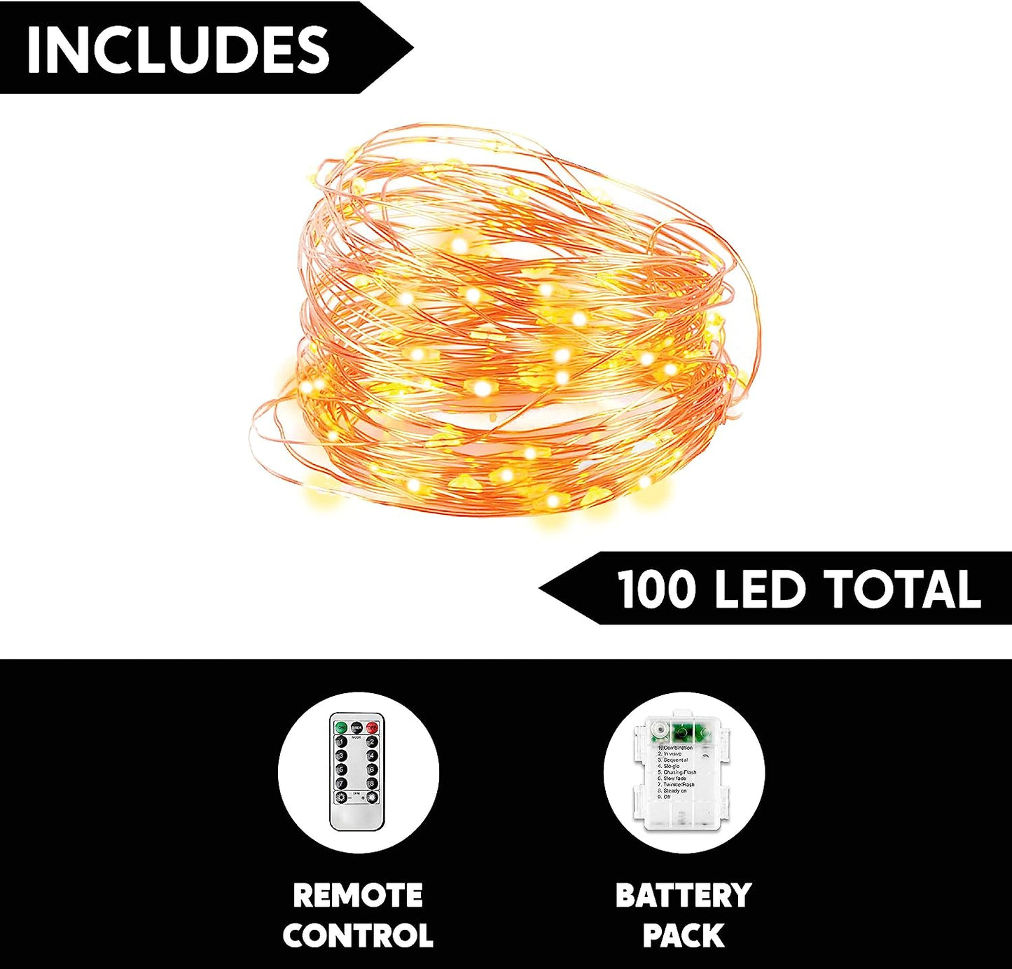 33 Ft Battery Powered 100 Count Orange LED Copper String Lights