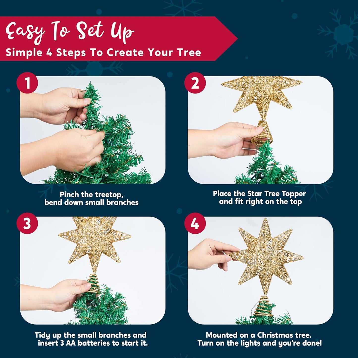 10inch LED Metal Glitter 8-Point Star Christmas Tree Topper