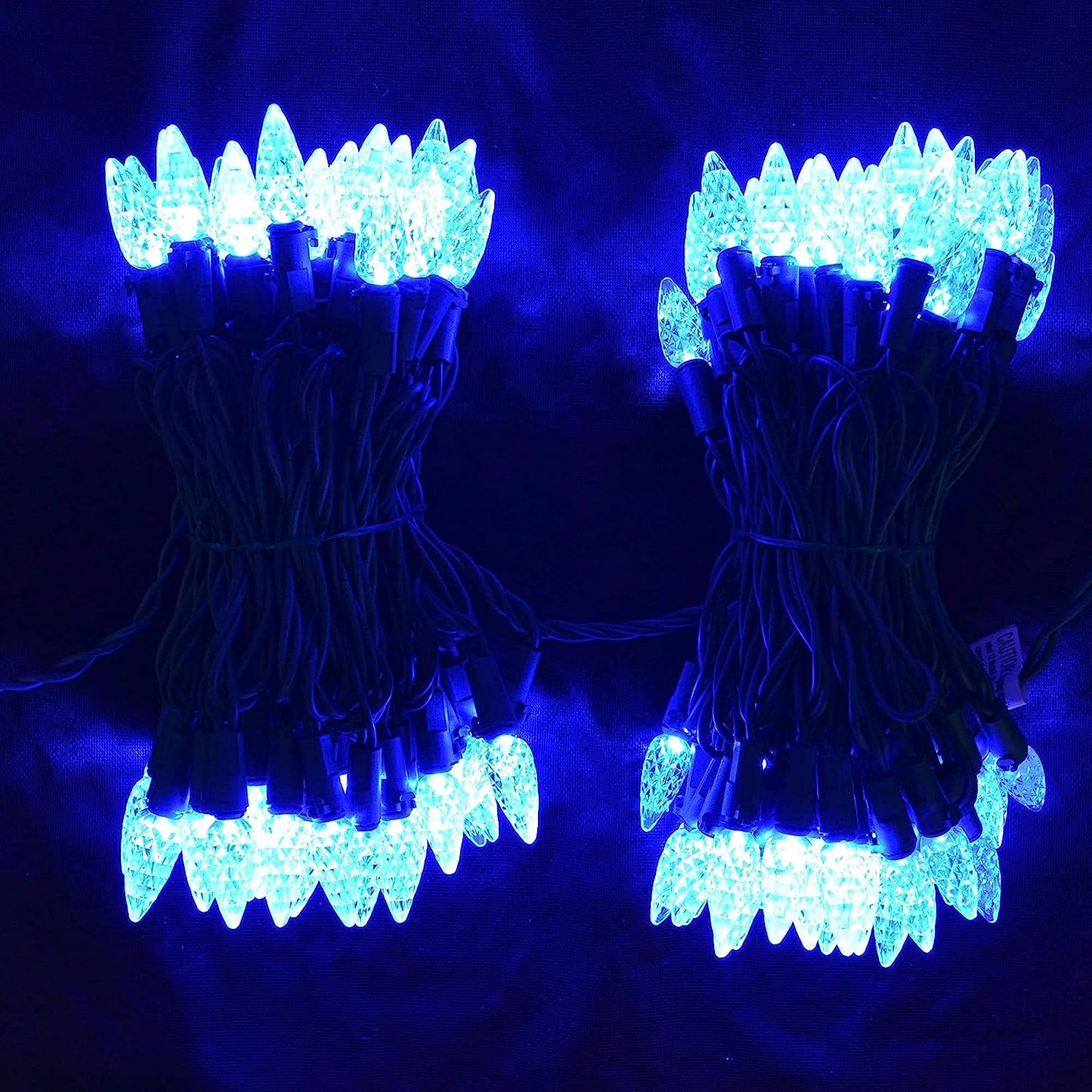 34.1 Ft 100 Counts of Blue C6 LED Green Wire Light Set