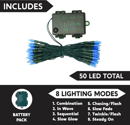 50 Blue LED Green Wire String Lights