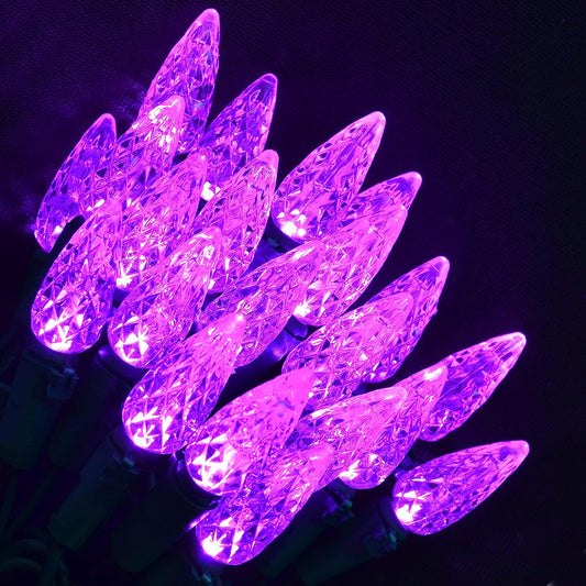 2 x 70 Purple LED C6 Green Wire String Lights
