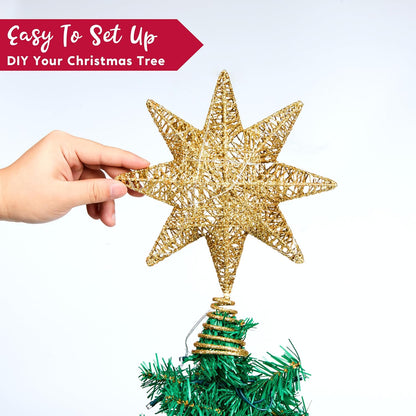 10inch LED Metal Glitter 8-Point Star Christmas Tree Topper