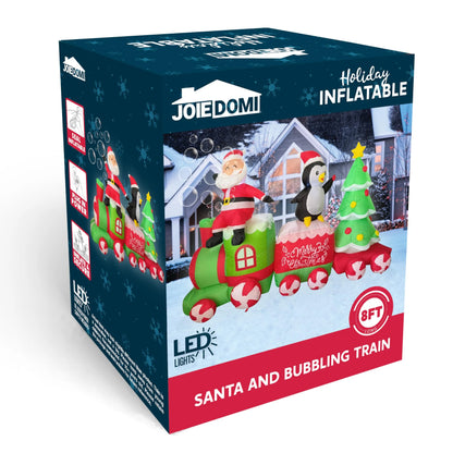 8FT Long Christmas Outdoor Inflatable Santa on The Train