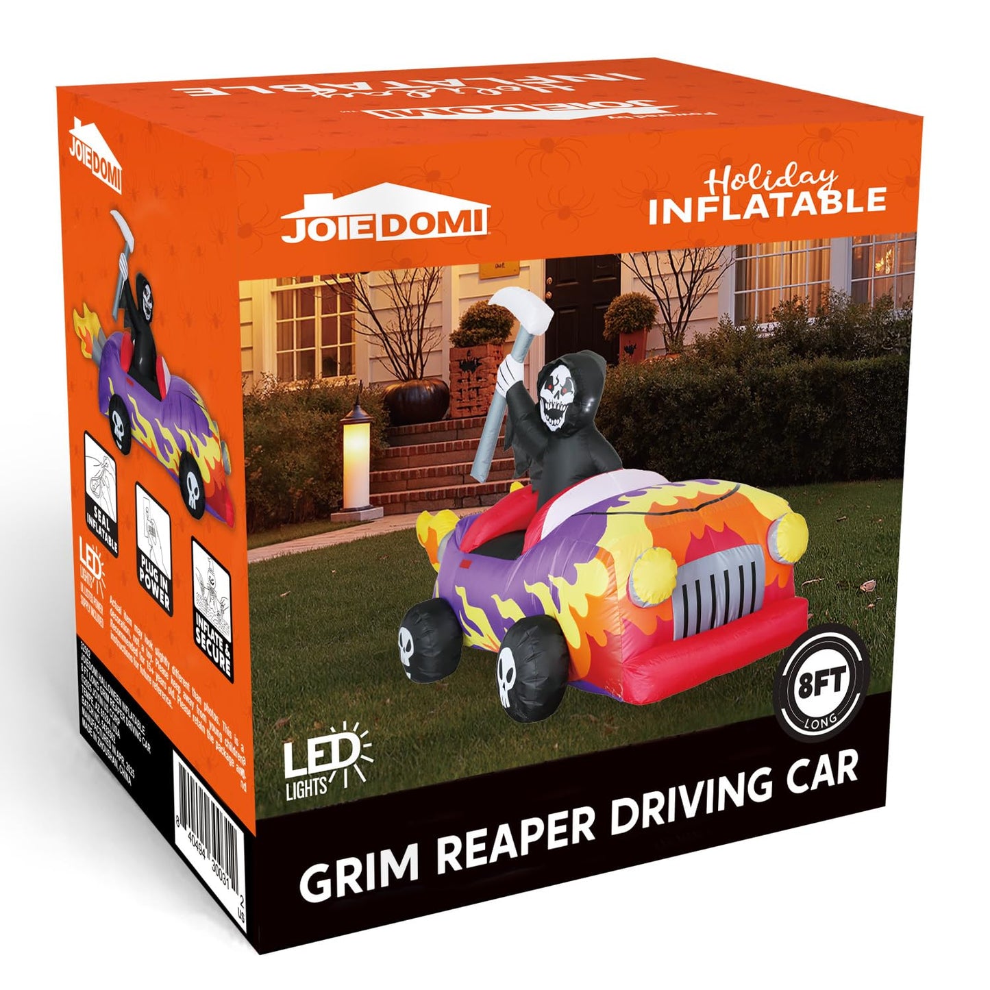 8ft Long Halloween Inflatable Grim Reaper Driving Car