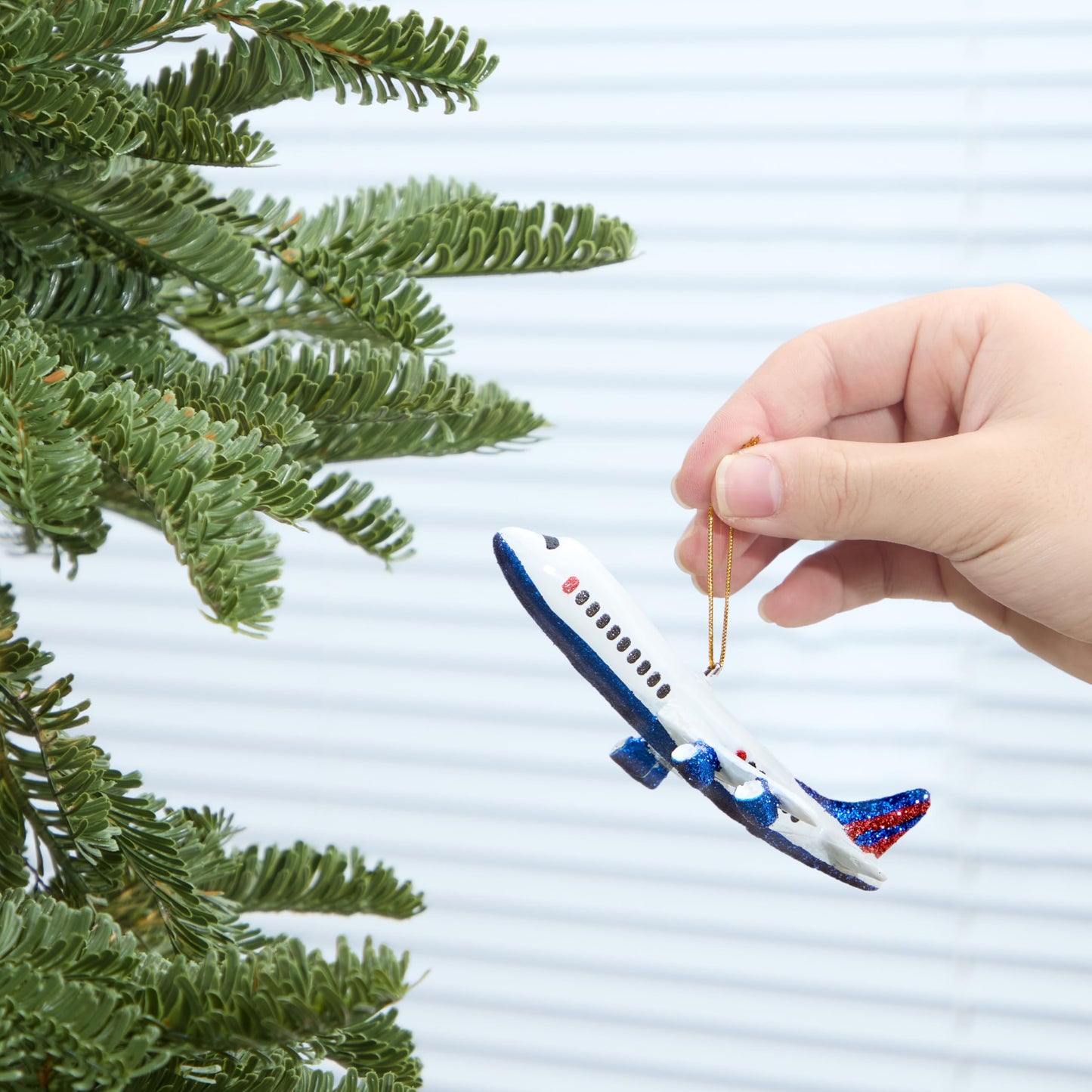Mini Christmas Airplane Glass Ornament