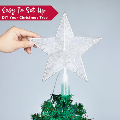 10.5 inch Lighted PVC Glitter Swirl Star Christmas Tree Topper