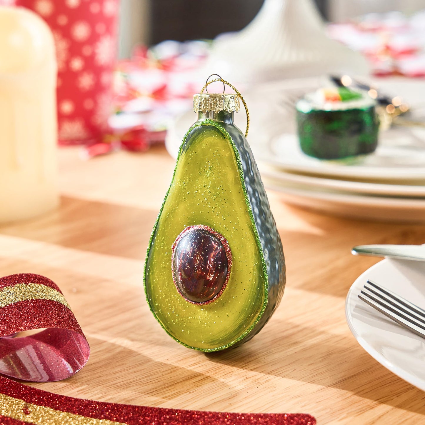 Christmas Avocado Glass Ornament
