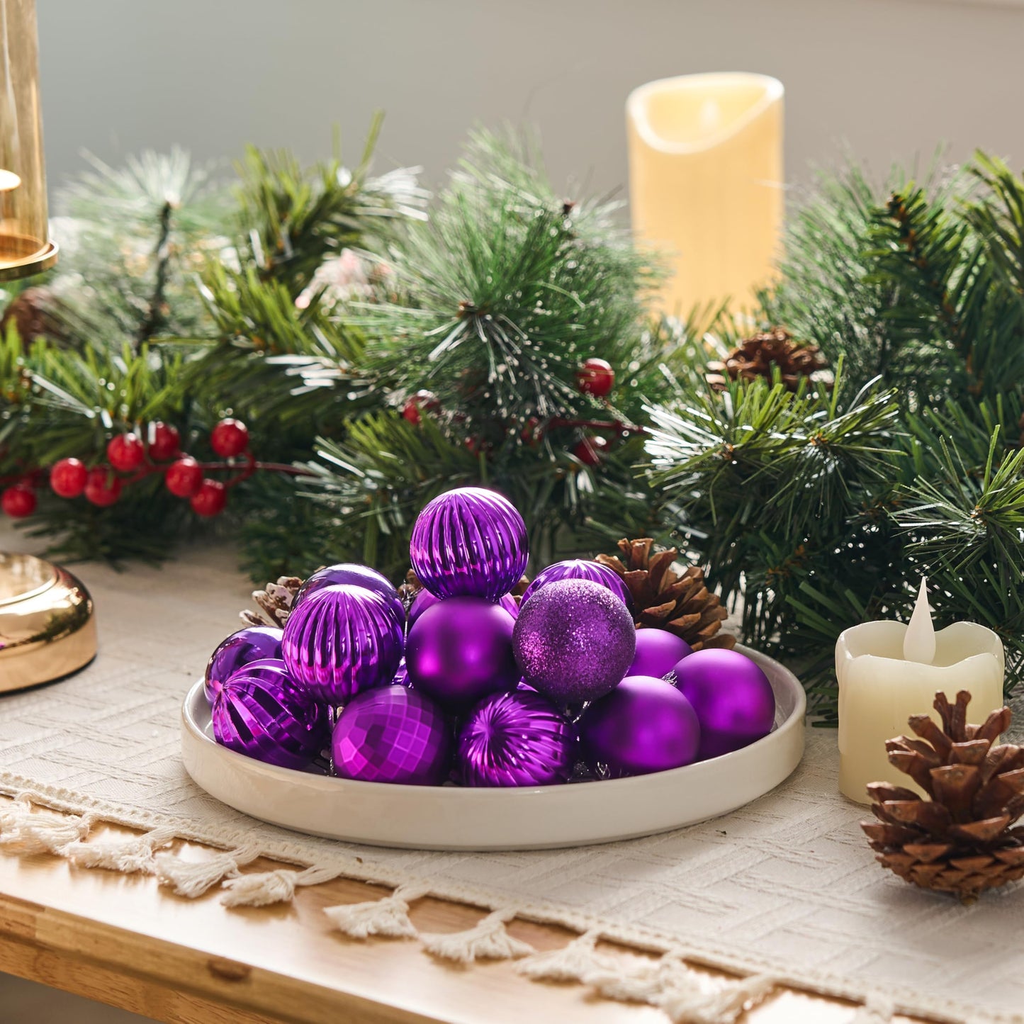 24 Pcs 1.6" Purple Christmas Balls Ornaments Set
