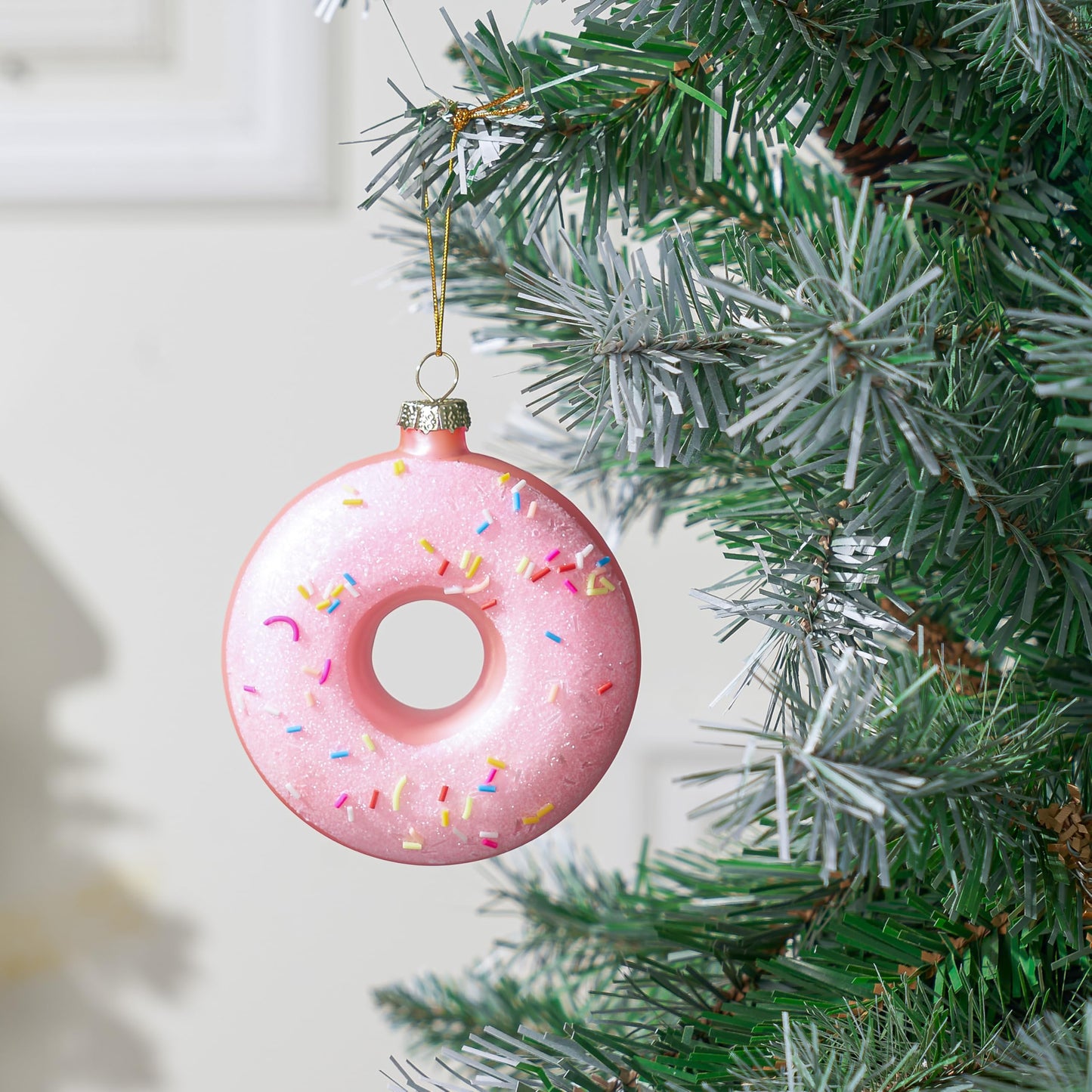 Pink Donut Food Mini Christmas Ornaments