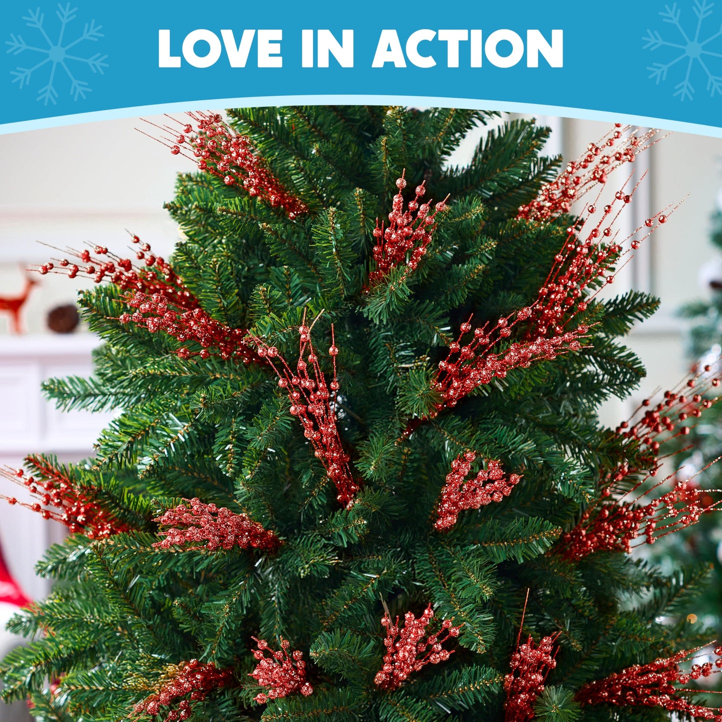 12 Pcs Red Christmas Glitter Berry Stem Ornaments