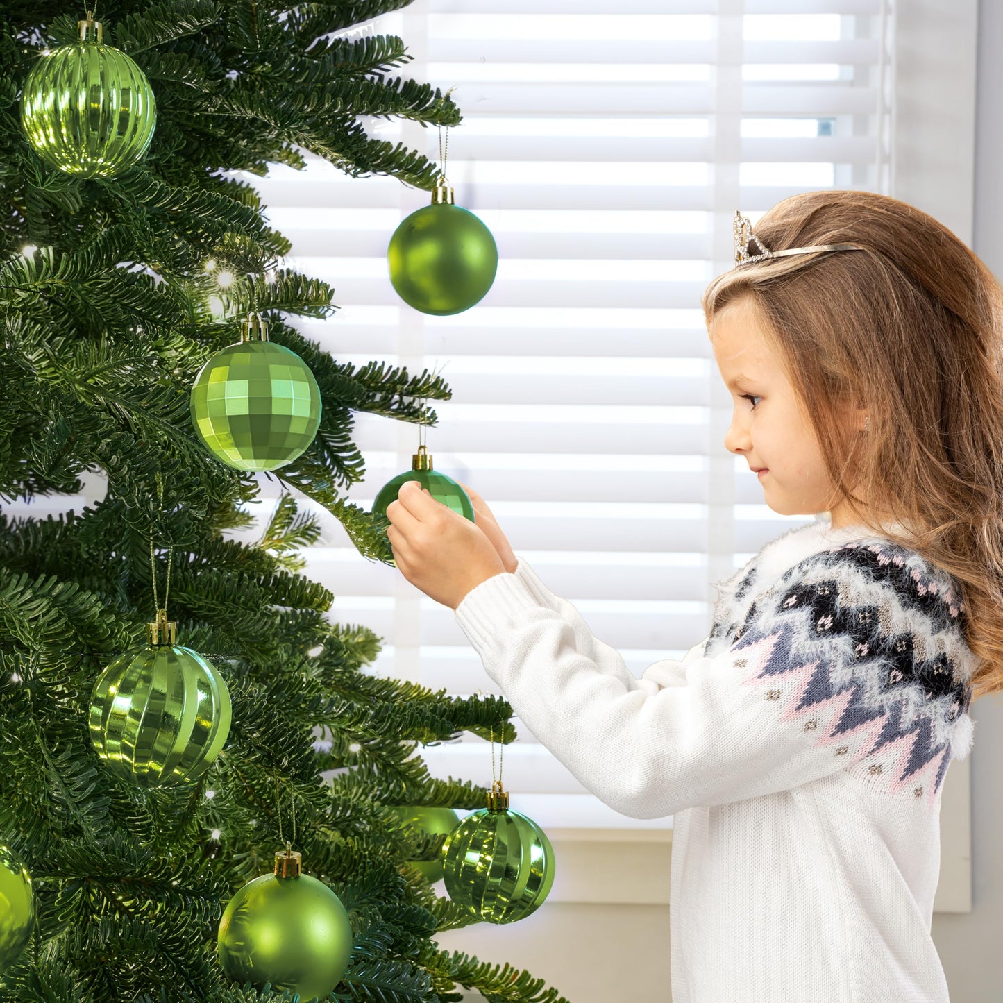 24 Pcs 2.36" Lime Green Christmas Balls Ornaments Set