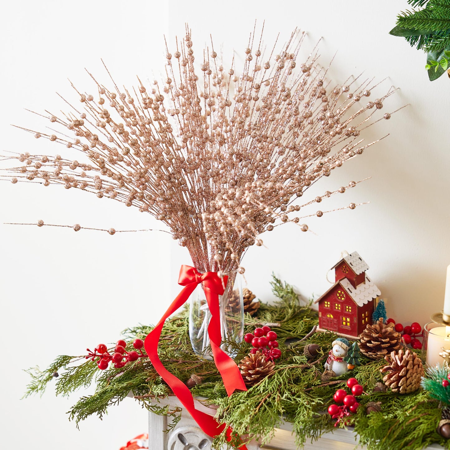 24 Pcs Christmas Tree Berry Stem (Champagne)