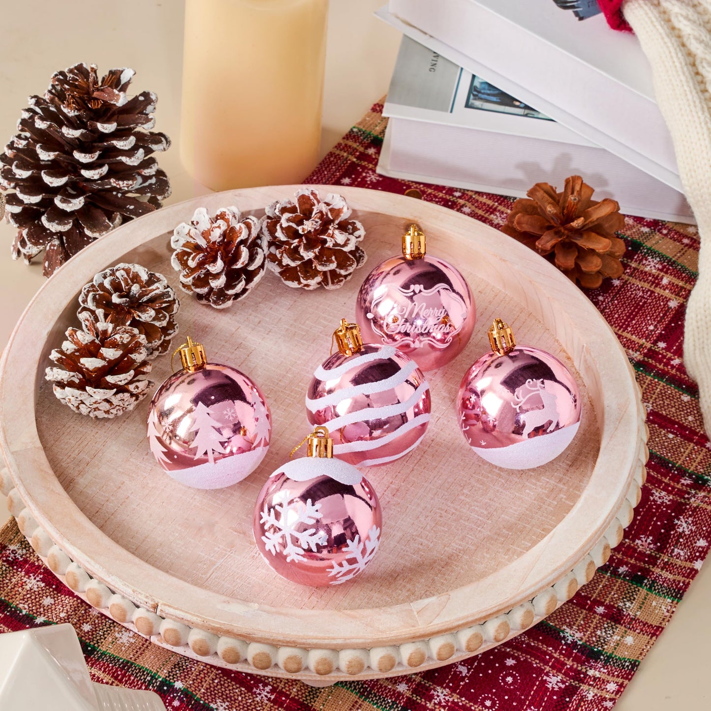 24 Pcs 2.3" Pink White Christmas Ball Ornaments Set