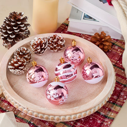 24 Pcs 2.3" Pink White Christmas Ball Ornaments Set