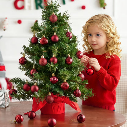 24 Pcs 1.6" Burgundy Red Christmas Balls Ornaments Set