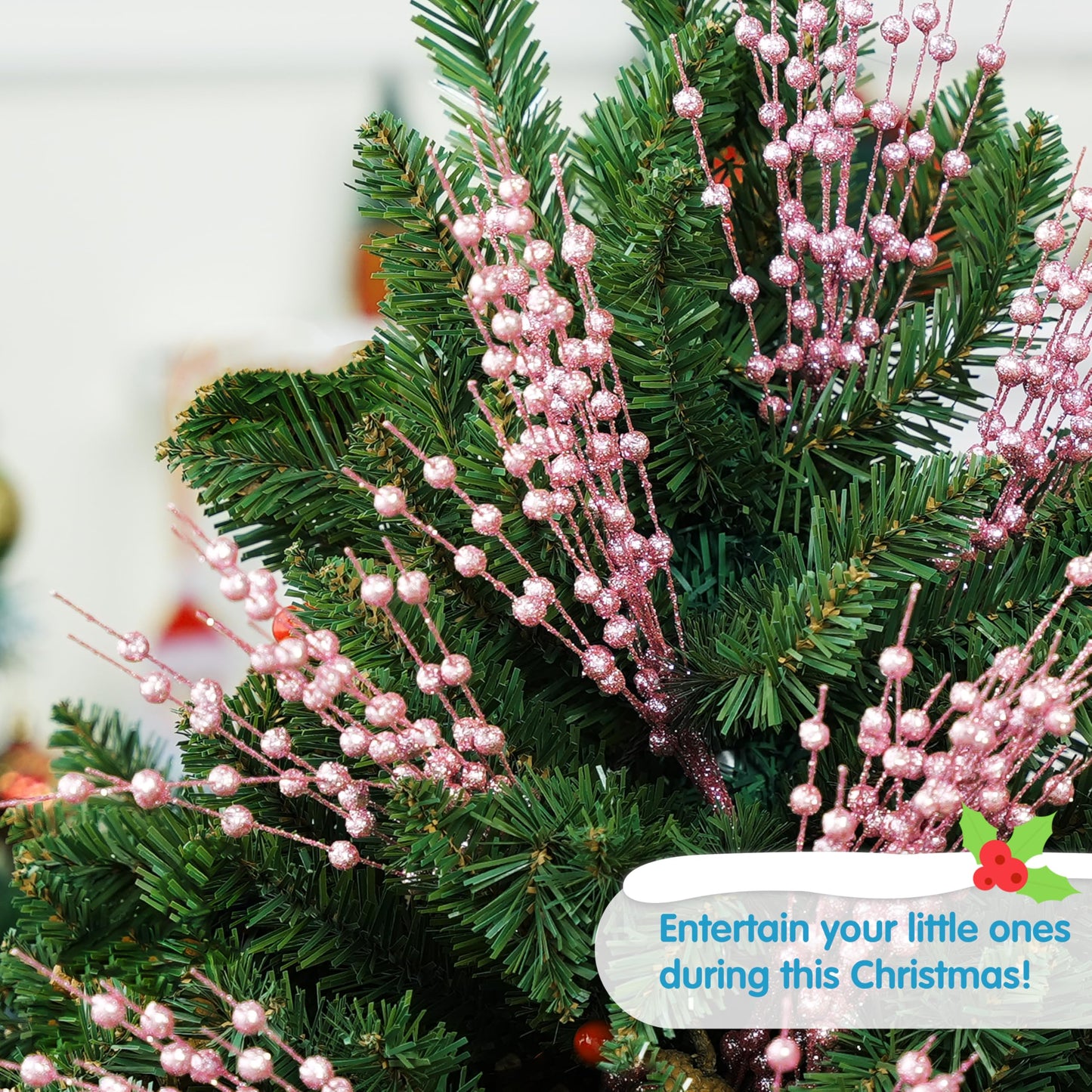 12Pcs 17” Pink Christmas Berry Stem Ornaments