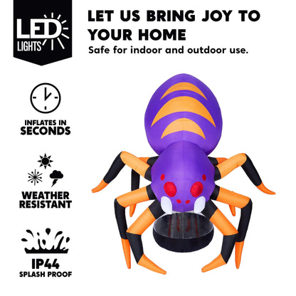 8ft Floating Spider with Creepy Legs LED Halloween Inflatable