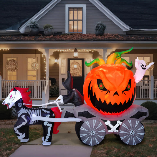 Joiedomi 8 ft Long Halloween Inflatable Carriage with Build-in LED Lights