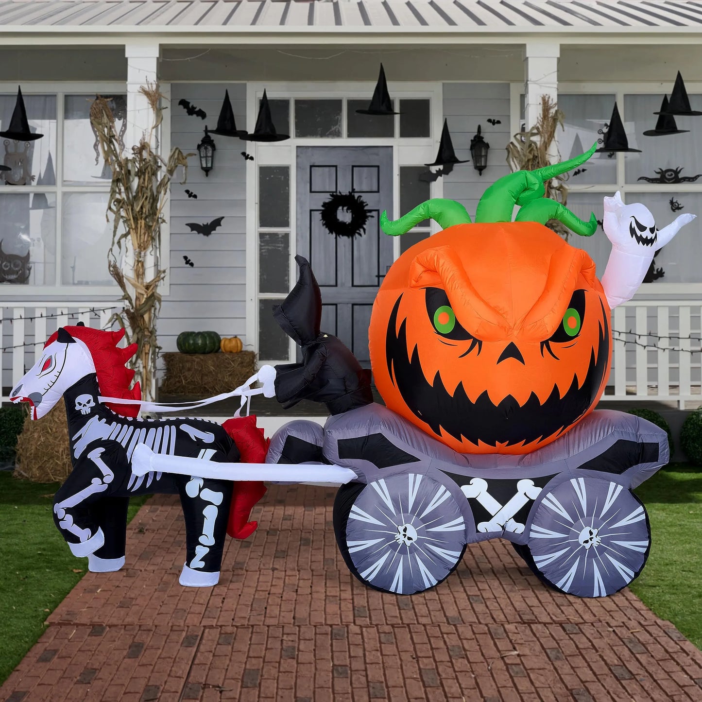 Joiedomi 8 ft Long Halloween Inflatable Carriage with Build-in LED Lights