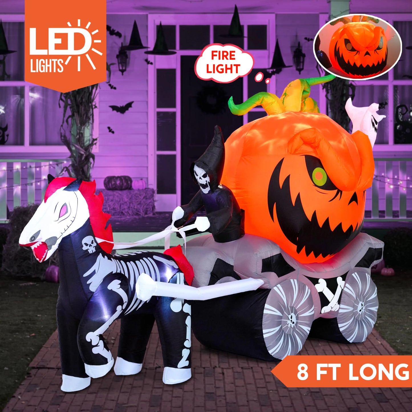 Joiedomi 8 ft Long Halloween Inflatable Carriage with Build-in LED Lights