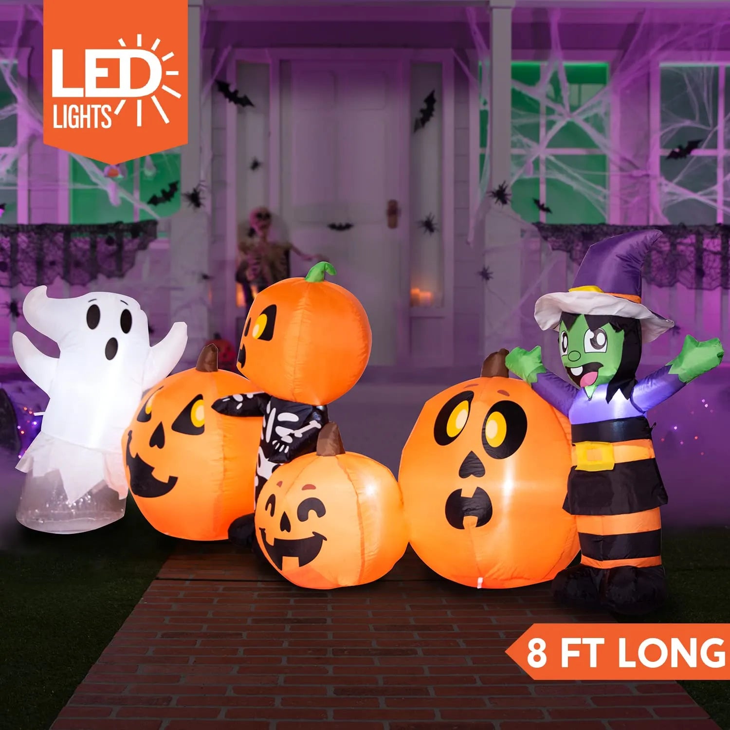 Jumbo Three Halloween Characters and Pumpkin Patch Inflatable (8 ft ...
