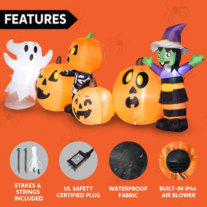 Jumbo Three Halloween Characters and Pumpkin Patch Inflatable (8 ft)