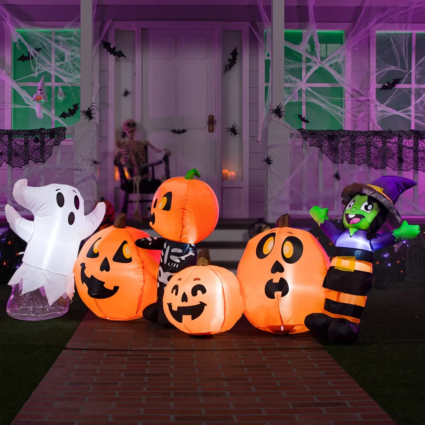 Jumbo Three Halloween Characters and Pumpkin Patch Inflatable (8 ft ...