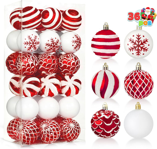 36 Pcs Red and White Christmas Ball Ornaments Set, 2.36” Shatterproof Christmas Hanging Tree Decoration