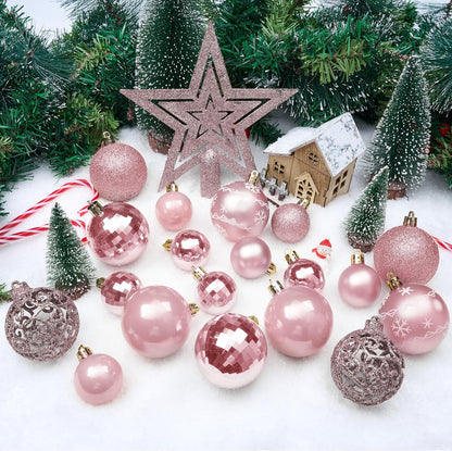 86 Pcs Assorted Rose Gold Christmas Ball Ornaments Set, Multi-Sized Christmas Tree Ornaments