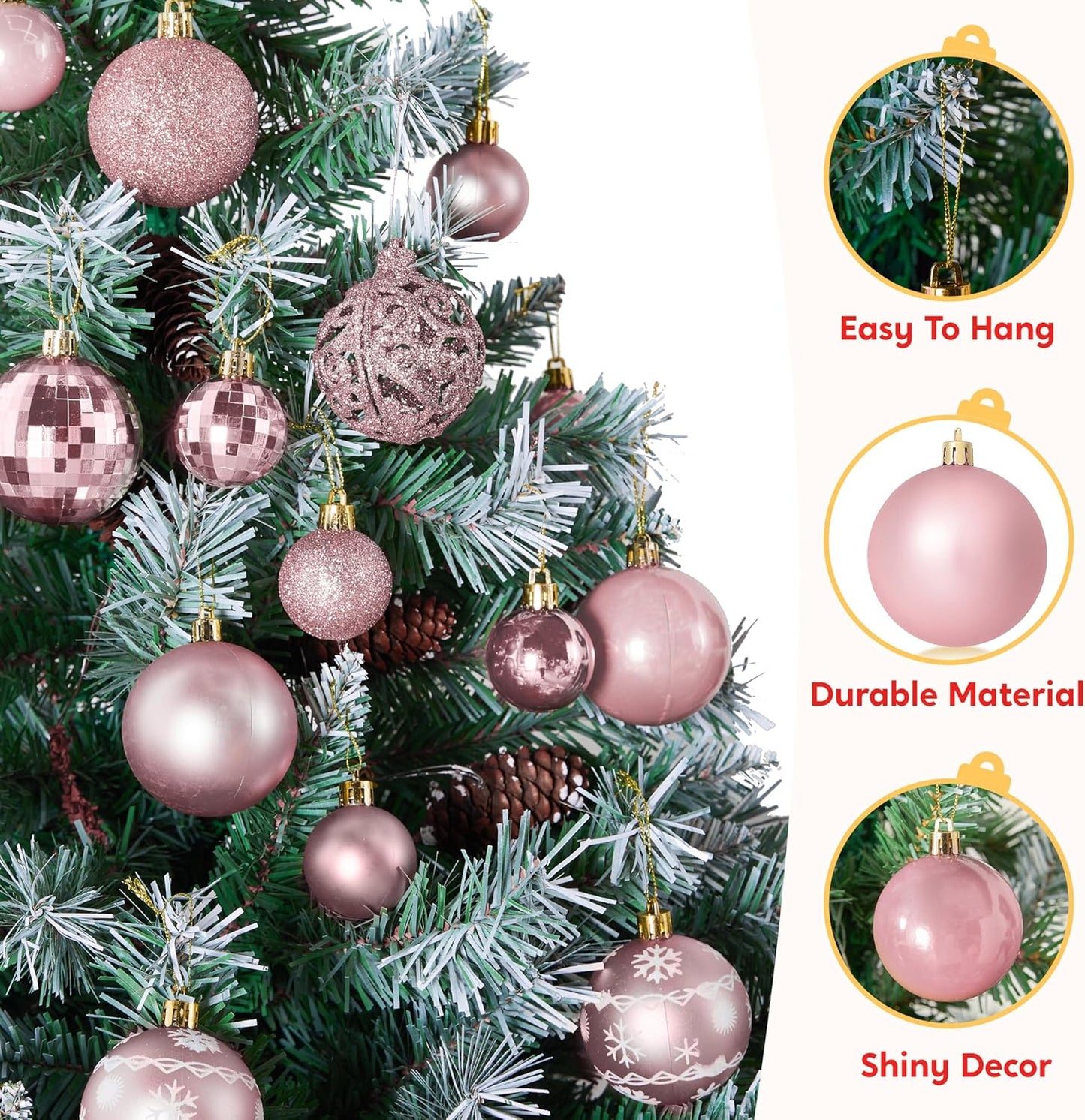 86 Pcs Assorted Rose Gold Christmas Ball Ornaments Set, Multi-Sized Christmas Tree Ornaments