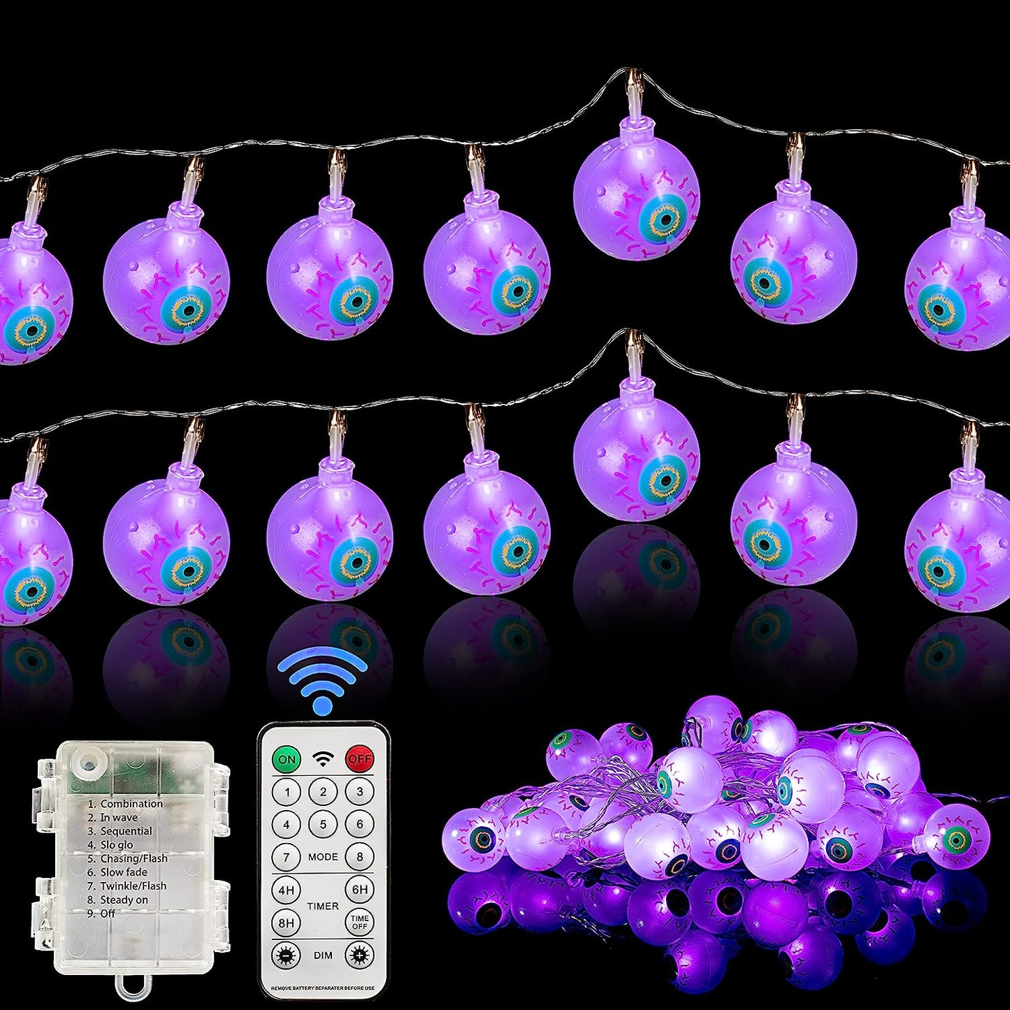 20.6 Ft Halloween Eyeball String Lights - Purple