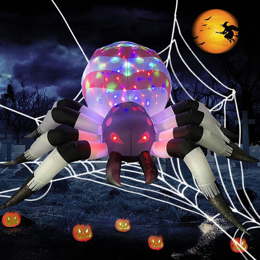 6ft Halloween Inflatable Spider Inflatable with LED Projection Light