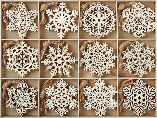 96Pcs Christmas Snowflake Decorations Ornaments Snowflakes Wood Slices